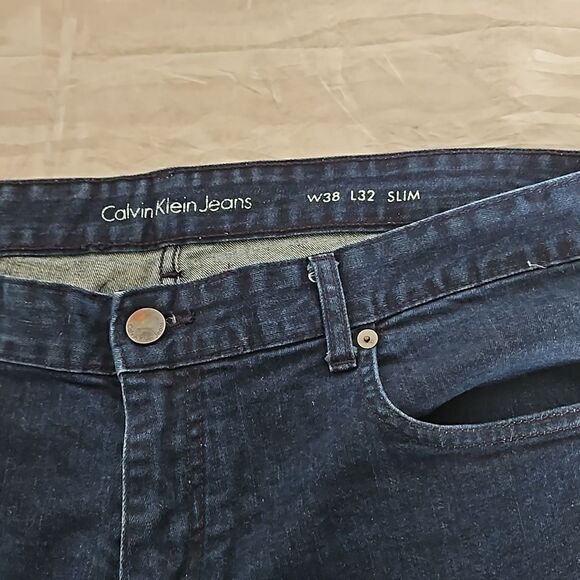 Calvin Klein Men Slim Fit Jeans 38×32 Dark Blue Washed - Picture 5 of 16